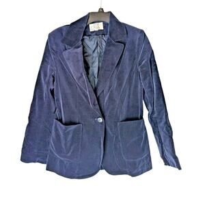 NORDSTROM POV Vintage Women's Blue Velveteen Blazer Sz 12